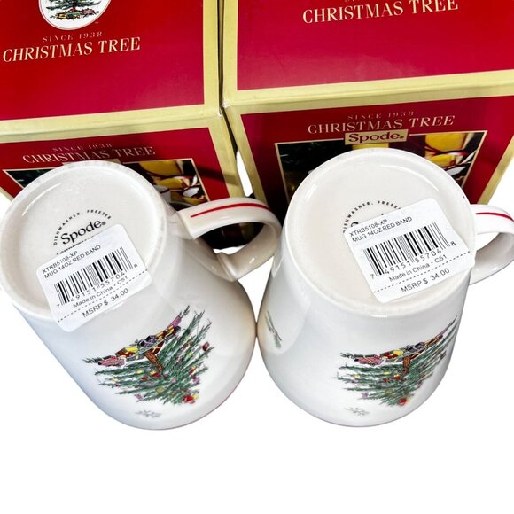 Spode Christmas Tree Red Trim Handle Mug 14 oz Holiday Original Box Lot of 2 NEW - Picture 7 of 13